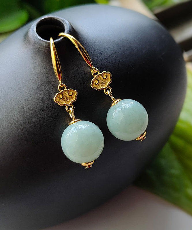 Light Green Sterling Silver Overgild Jade Drop Earrings