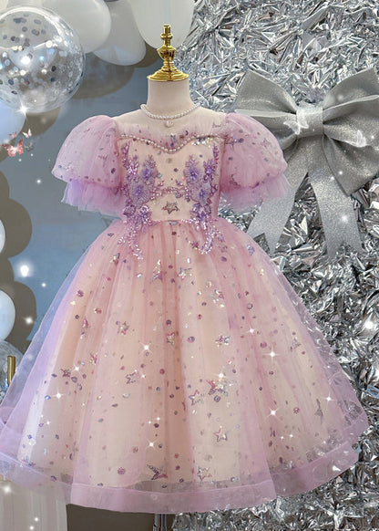 Light Purple Nail Bead Star Tulle Holiday Long Dress Summer Ye007