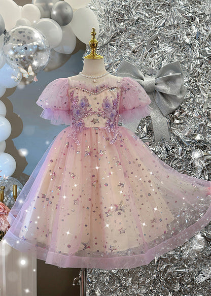 Light Purple Nail Bead Star Tulle Holiday Long Dress Summer Ye007