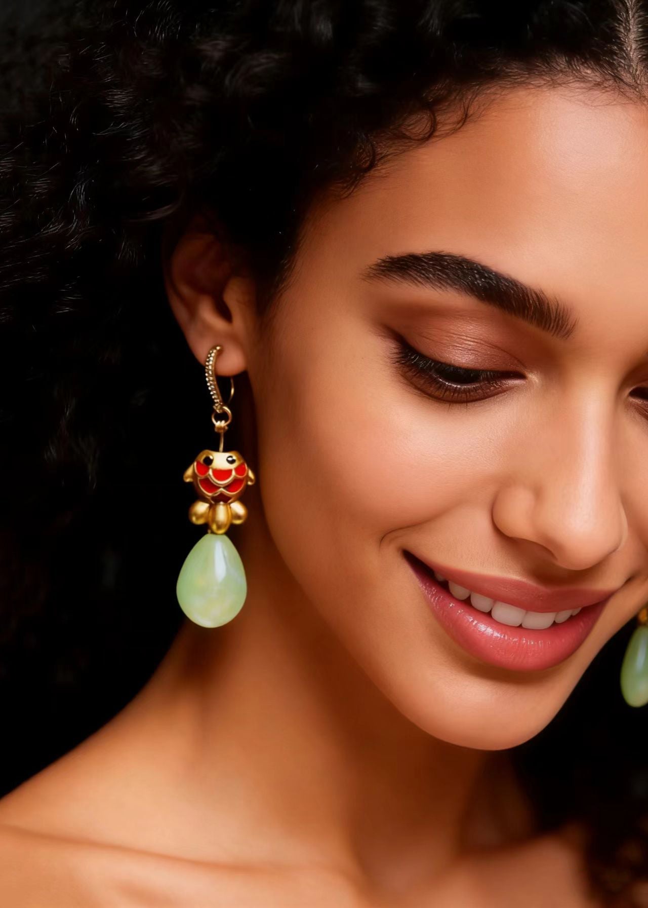 Light Yellow Water Droplet Goldfish Gilding Drop Earrings