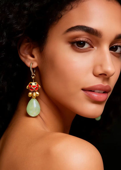 Light Yellow Water Droplet Goldfish Gilding Drop Earrings