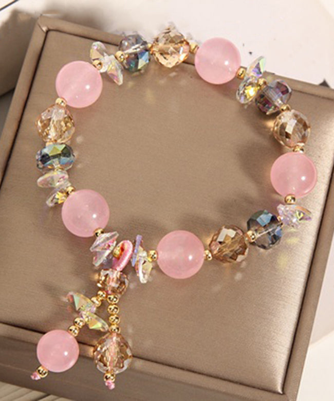 Pink Alloy Crystal Mickey Charm Bracelet