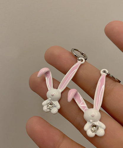 Pink Copper Zircon Spray Painting Little Rabbit Drop Earrings