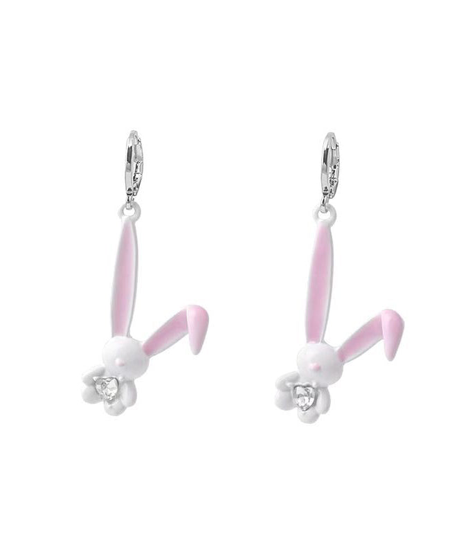 Pink Copper Zircon Spray Painting Little Rabbit Drop Earrings