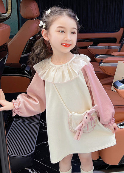 Pink Kids Long Dress Lantern Sleeve Tg006