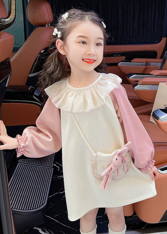Pink Kids Long Dress Lantern Sleeve Tg006