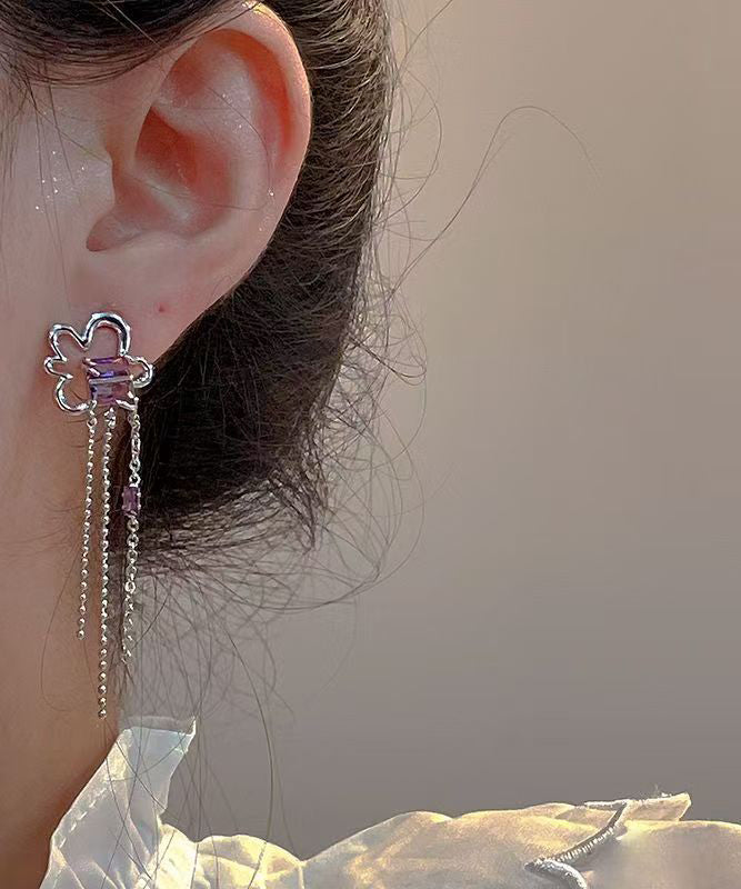 Purple Sterling Silver Tassel Drop Earrings