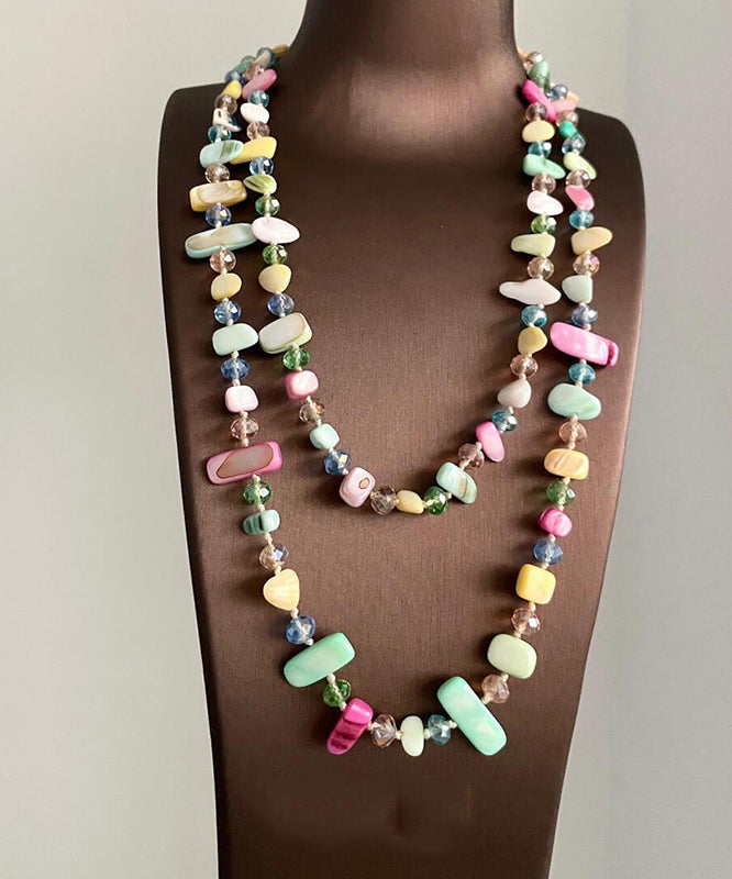 Rainbow Alloy Double-layer Asymmetrical Shell Gratuated Bead Necklace