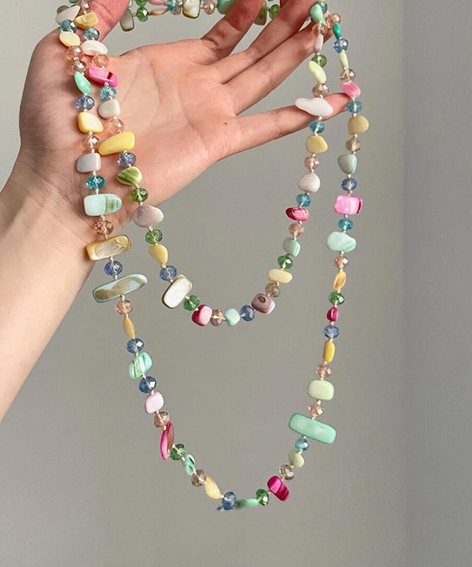 Rainbow Alloy Double-layer Asymmetrical Shell Gratuated Bead Necklace