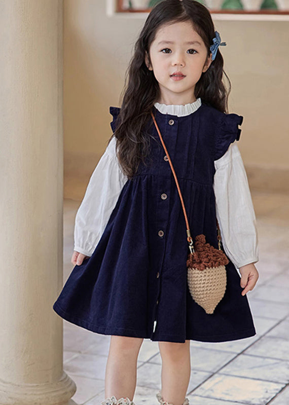Ruffled Patchwork Long Dress and Shirts Two Pieces Set Puff Sleeve Tr017