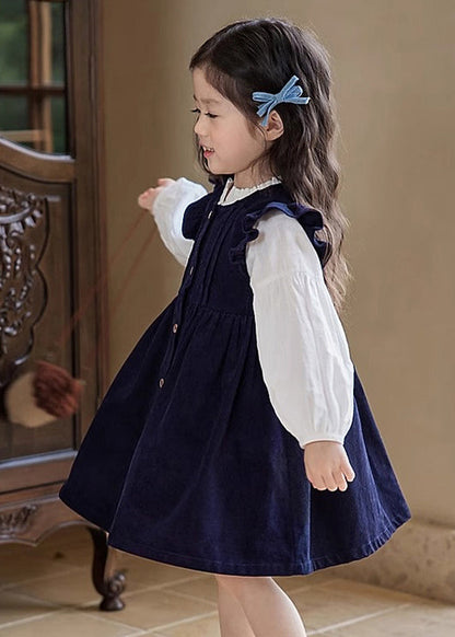 Ruffled Patchwork Long Dress and Shirts Two Pieces Set Puff Sleeve Tr017