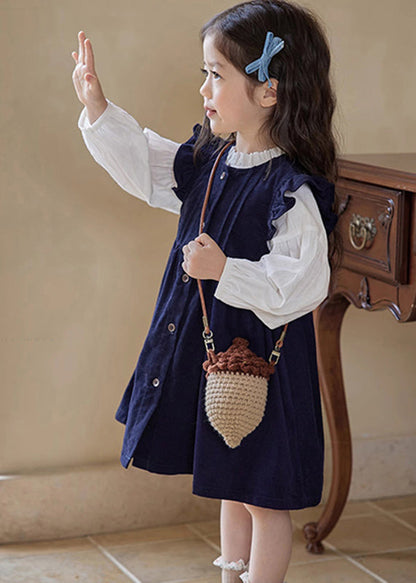 Ruffled Patchwork Long Dress and Shirts Two Pieces Set Puff Sleeve Tr017