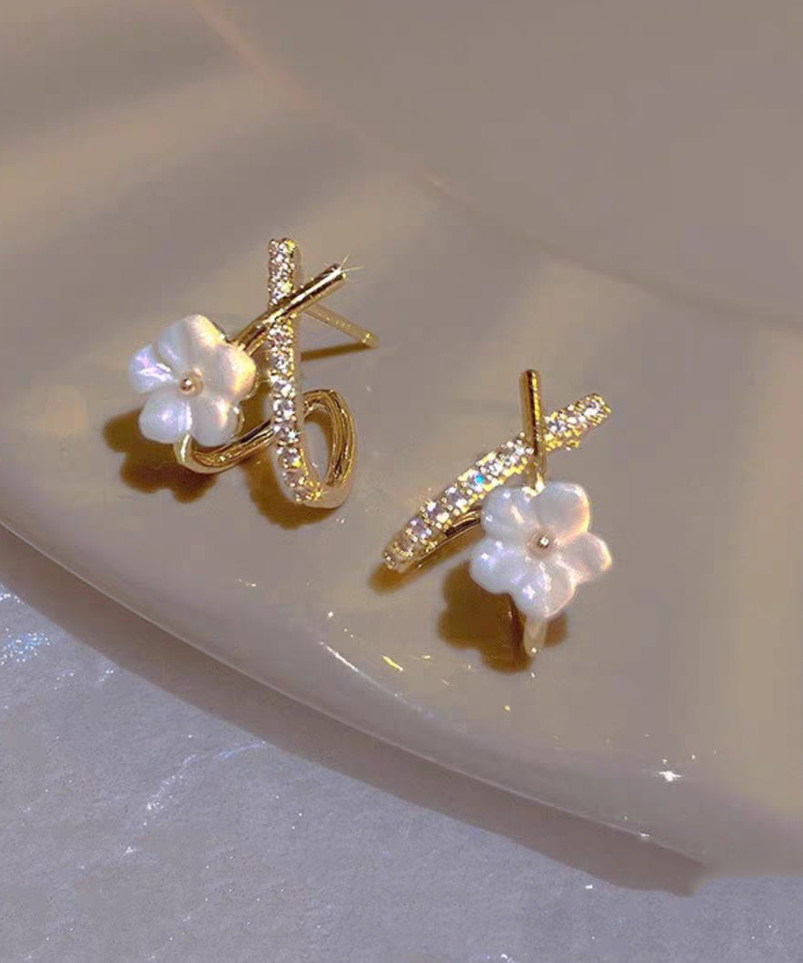 White Copper Ovegild Zircon Cross Stud Earrings