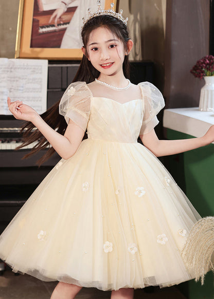 White Embroideried Patchwork Tulle Long Dresses Short Sleeve Xz027