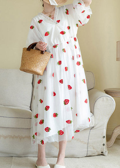White Patchwork Tulle Maxi Dress Summer Ti1022
