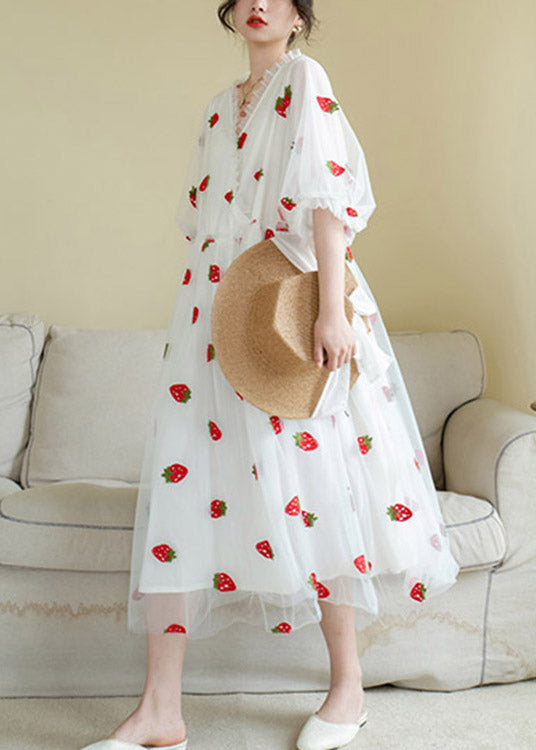 White Patchwork Tulle Maxi Dress Summer Ti1022