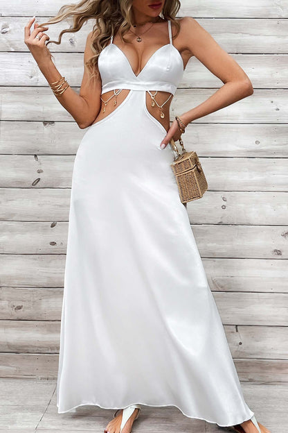 Cutout Backless V Neck A-line Maxi Dress