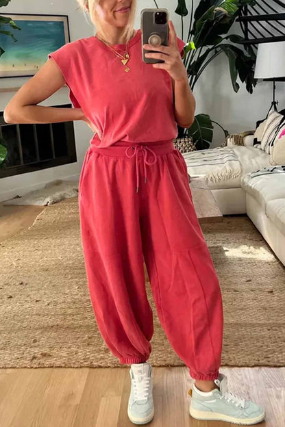 Cutout Sleeveless Drawstring Long Pants Jumpsuits