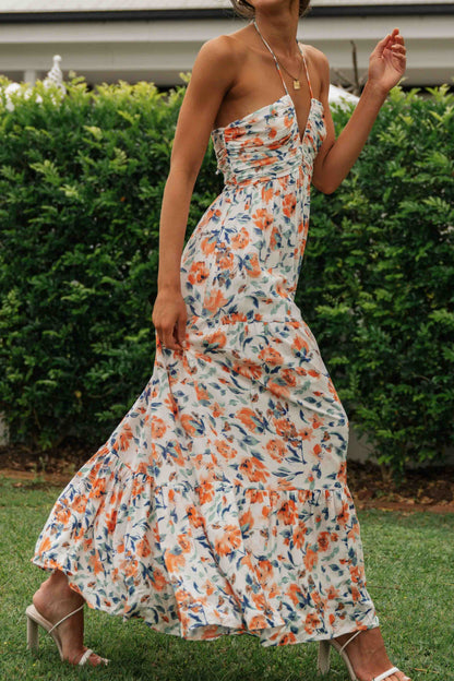 V-neck Backless Maxi Dress