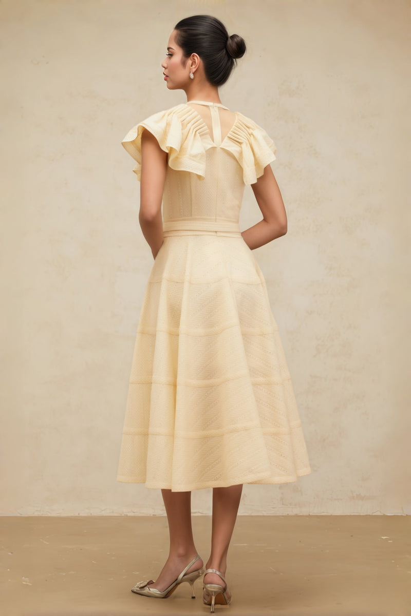 Bren Ruffle V-neck Midi Dress