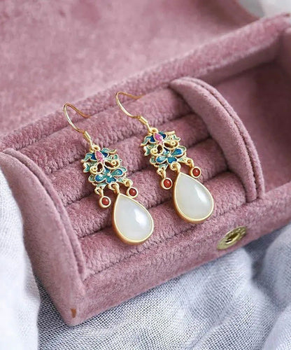 Diy Blue Cloisonne Jade Agate Drop Earrings