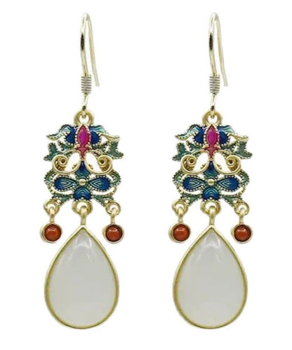Diy Blue Cloisonne Jade Agate Drop Earrings