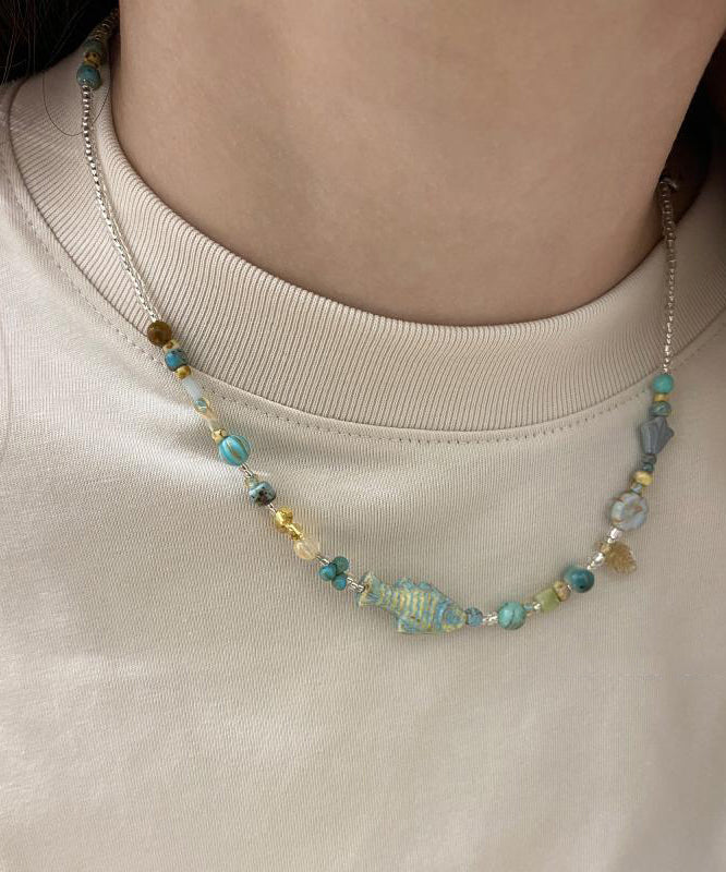 Diy Colorblock Beading Little Fish Gratuated Bead Necklace Qj003