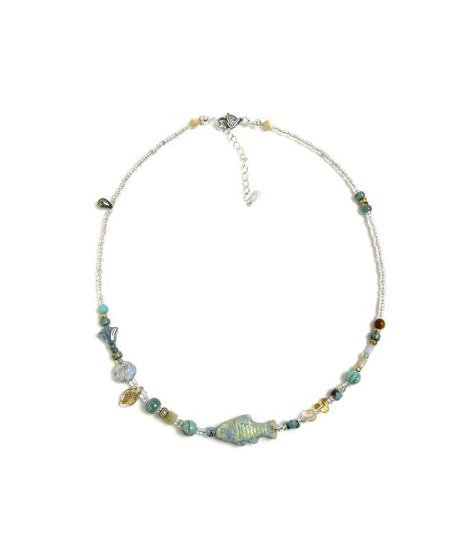 Diy Colorblock Beading Little Fish Gratuated Bead Necklace Qj003