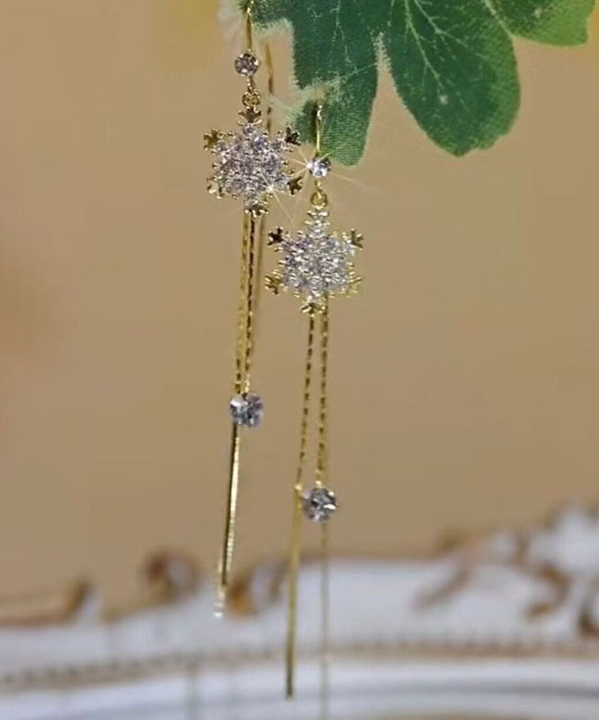 Diy Gold Alloy Zircon Snowflake Tassel Drop Earrings