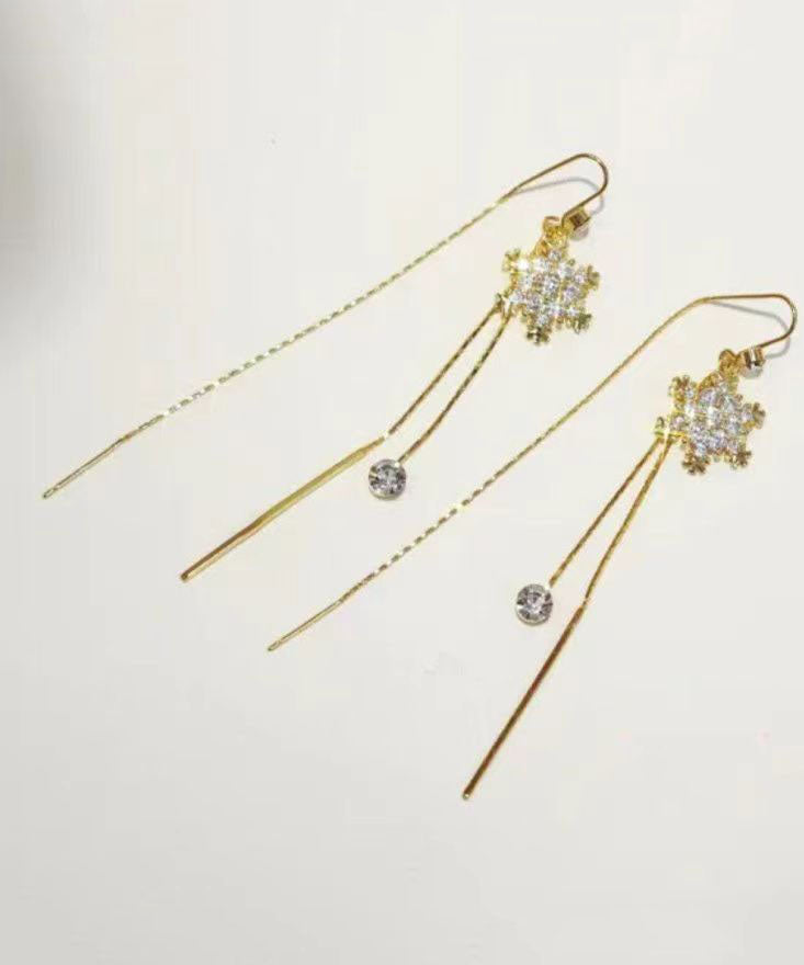 Diy Gold Alloy Zircon Snowflake Tassel Drop Earrings