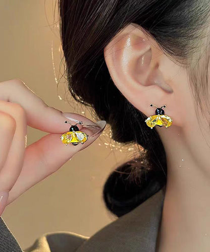 Diy Gold Copper Crystal Little Bee Stud Earrings