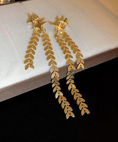 Diy Gold Copper Four Pointed Star Wheat Ears Tassel Drop Earrings