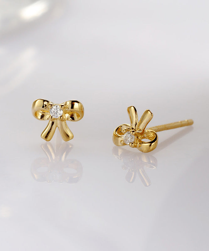 Diy Gold Silver Overgild Bow Stud Earrings