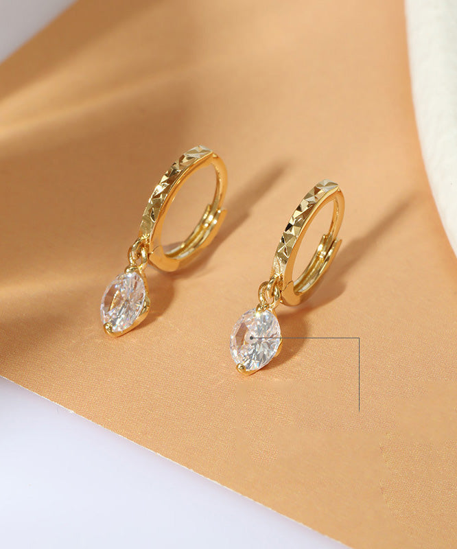 Diy Gold Sterling Silver Inlaid Zircon Hoop Earrings