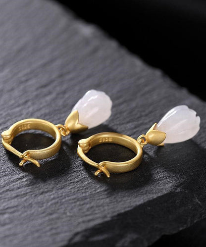 Diy Gold Sterling Silver Overgild Inlaid Jade Drop Earrings