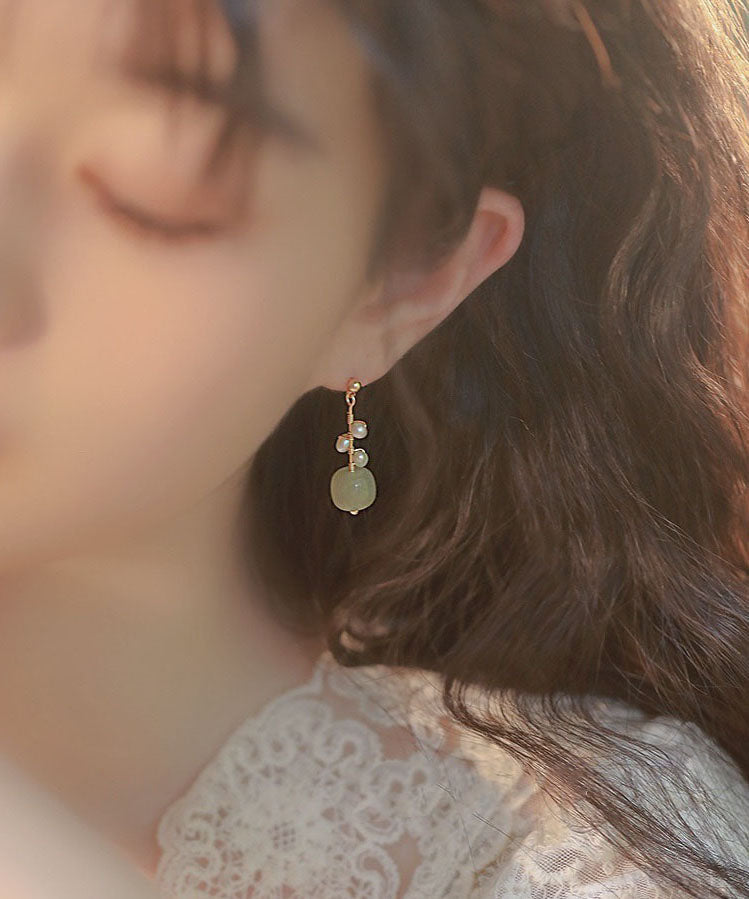 Diy Green Jade Pearl Drop Earrings Tw1049
