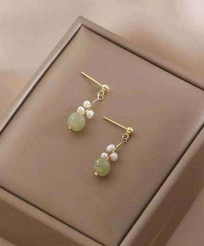 Diy Green Jade Pearl Drop Earrings