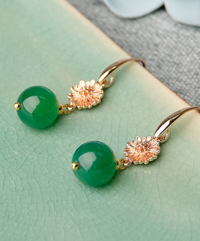 Diy Green Metal Daisy Agate Drop Earrings