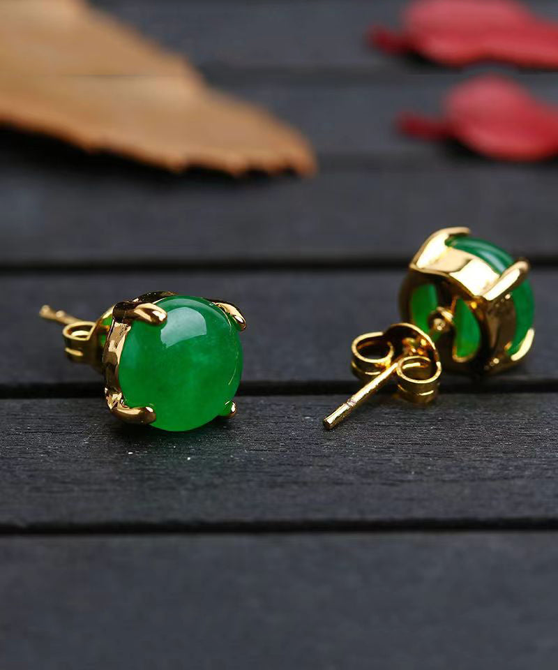 Diy Green Sterling Silver Inlaid Jade Stud Earrings Df1031