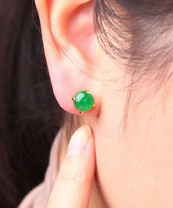 Diy Green Sterling Silver Inlaid Jade Stud Earrings Df1031