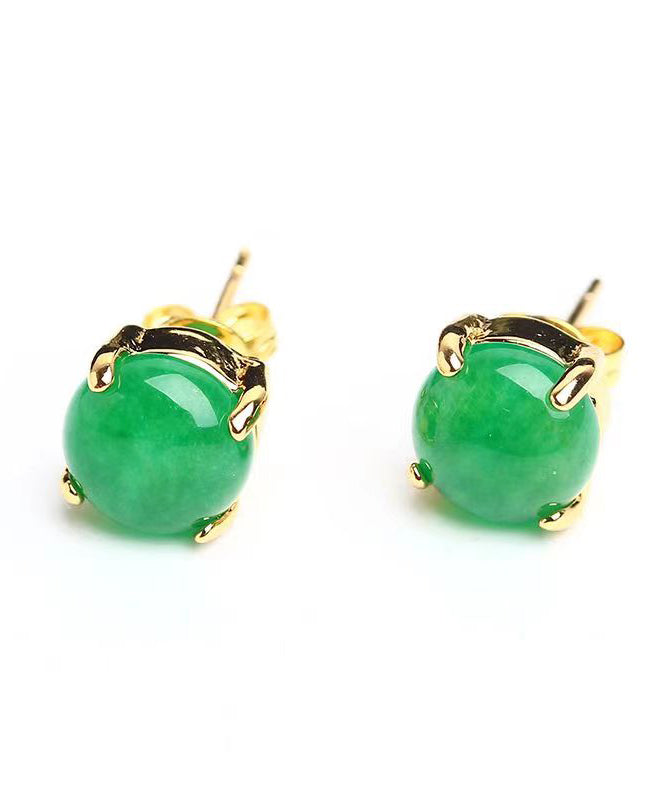 Diy Green Sterling Silver Inlaid Jade Stud Earrings