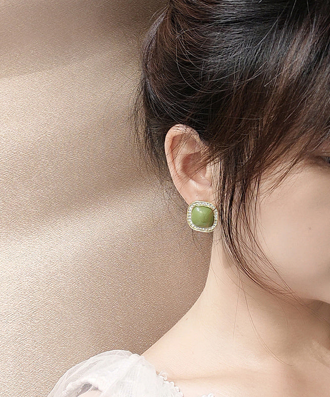 Diy Green Sterling Silver Zircon Resin Stud Earrings