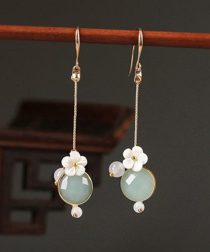 Diy Light Green Shell Flower Agate Coloured Glaze Drop Earrings