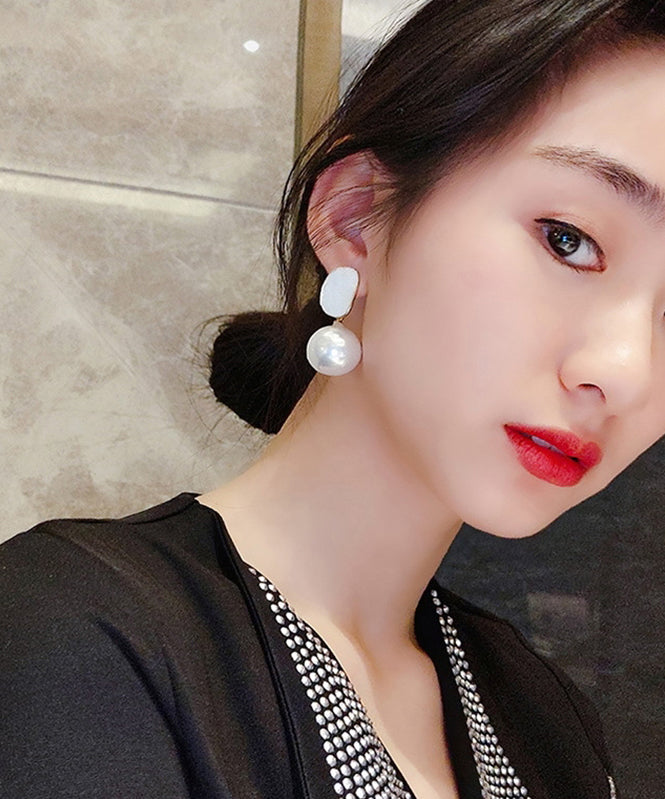 Diy Light Pink Sterling Silver Alloy Pearl Drop Earrings