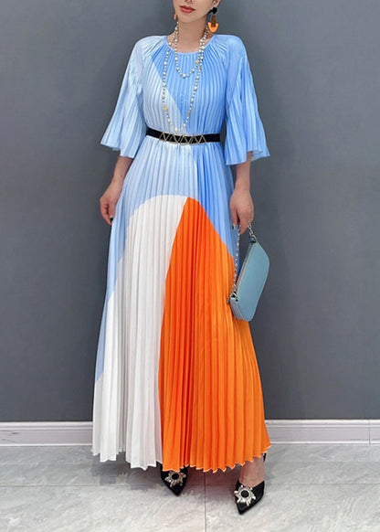 Diy Multi Wrinkled Patchwork Maxi Dresses Long Sleeve Uu1016