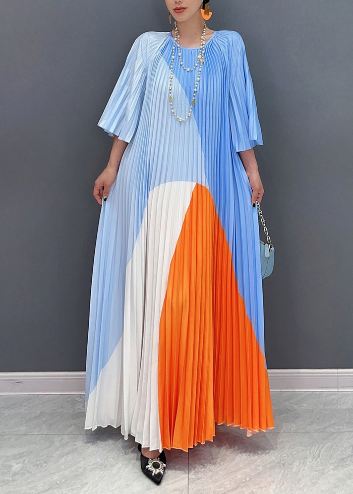 Diy Multi Wrinkled Patchwork Maxi Dresses Long Sleeve Uu1016