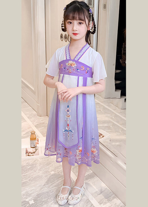 Diy Purple Embroidered Tassel Tulle Long Dresses Summer Gf010