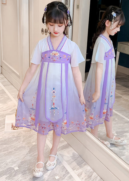 Diy Purple Embroidered Tassel Tulle Long Dresses Summer Gf010