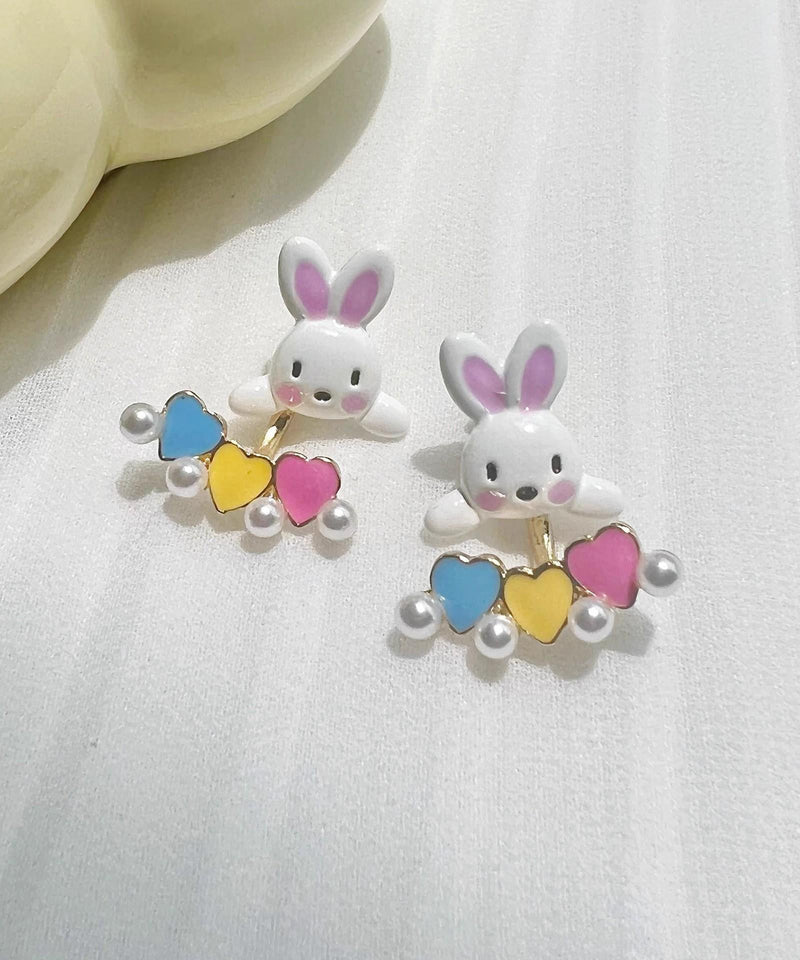 Diy Rainbow Acrylic Pearl Little Rabbit Stud Earrings