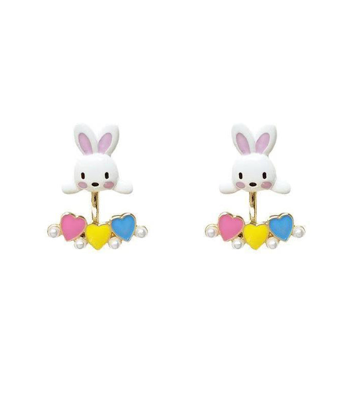 Diy Rainbow Acrylic Pearl Little Rabbit Stud Earrings